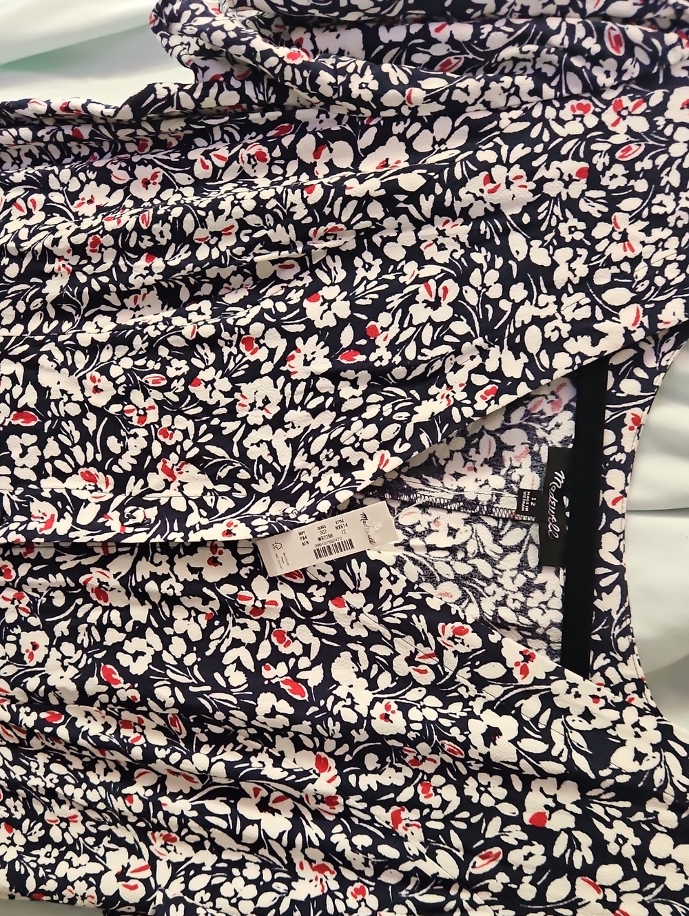 Madewell Navy Floral V-Neck Dress with White and Red Print